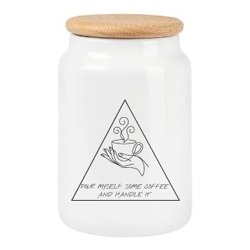 Triangle géométrique d’art de lignes minimaliste de café - Boîte à biscuits avec couvercle en bois - blanc - Devant