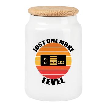 Retro Gaming Just One More Level - Cookie Jar with Wooden Lid - white - Front