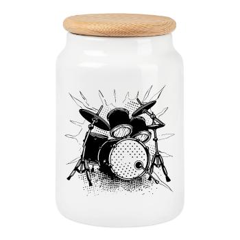 percussion - Boîte à biscuits avec couvercle en bois - blanc - Devant