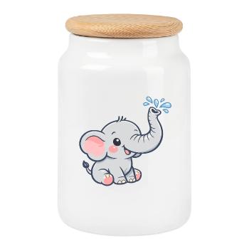 Happy Elephant Water Splash - Cookie Jar with Wooden Lid - white - Front