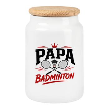 Papa Badminton - Boîte à biscuits avec couvercle en bois - blanc - Devant