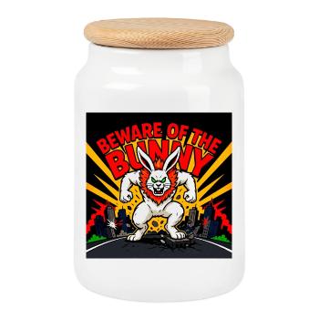 Méfiez-vous de Bunny – Angry Bunny - Boîte à biscuits avec couvercle en bois - blanc - Devant