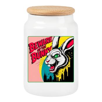 Bad Bunny Horror Comic Style - Cookie Jar with Wooden Lid - white - Front