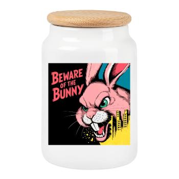 Beware of the Bunny Urban Pop - Cookie Jar with Wooden Lid - white - Front