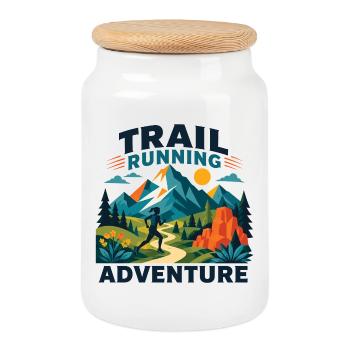Trailrunning-Abenteuer - Keksdose mit Holzdeckel - Weiß - Vorne