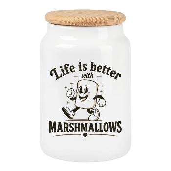 Das Leben ist besser mit Marshmallows - Keksdose mit Holzdeckel - Weiß - Vorne