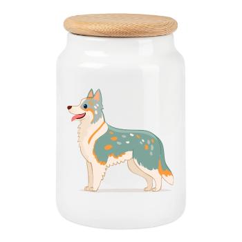 Australian Shepherd White/Gray (Comic) - Cookie Jar with Wooden Lid - white - Front