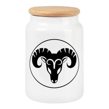Aries Star Sign (Black) - Cookie Jar with Wooden Lid - white - Front