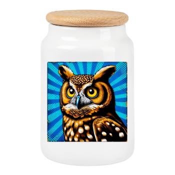 owl - Cookie Jar with Wooden Lid - white - Front