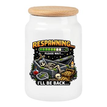 Respawning in the Grave – Treasure Chest - Cookie Jar with Wooden Lid - white - Front
