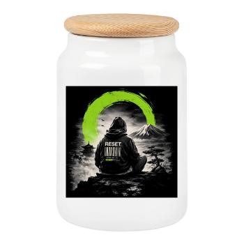 RESET. – Be The Upgrade | Cyberpunk Zen Design - Keksdose mit Holzdeckel - Weiß - Vorne