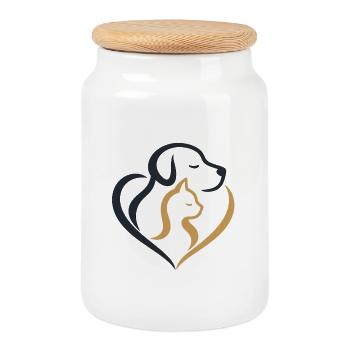 Duo Chien-Chat en forme de cœur - Boîte à biscuits avec couvercle en bois - blanc - Devant