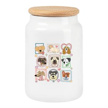 Doodle Pet Portrait Frames: Cute Dog Variety - Cookie Jar with Wooden Lid - white - Front