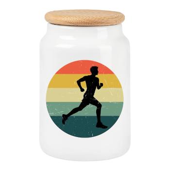 Gift idea for a running with running - Cookie Jar with Wooden Lid - white - Front