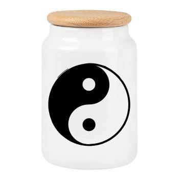 Ying Yang - Cookie Jar with Wooden Lid - white - Front