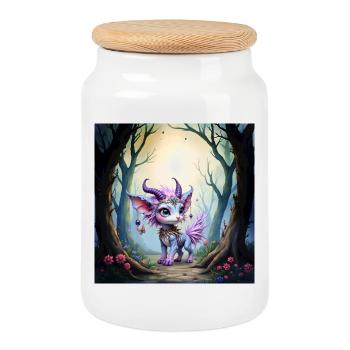Lilac Forest Creature with Horns - Cookie Jar with Wooden Lid - white - Front