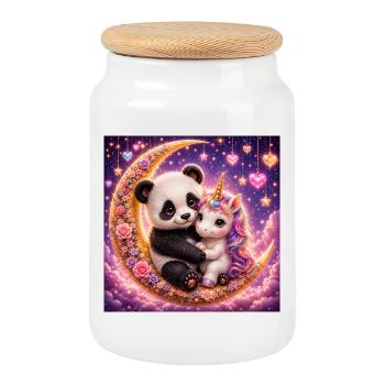 Cadeau Licorne Panda Lune - Boîte à biscuits avec couvercle en bois - blanc - Devant