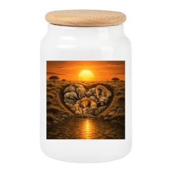Oase mit wild Afrika Wildlife Harmonie und Liebe - Cookie Jar with Wooden Lid - white - Front