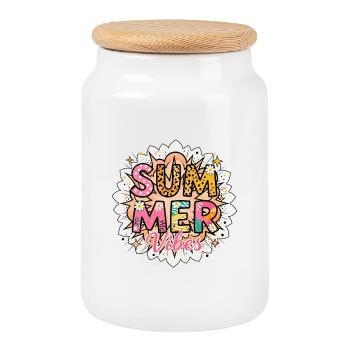 Explosion florale d’ambiance estivale - Boîte à biscuits avec couvercle en bois - blanc - Devant