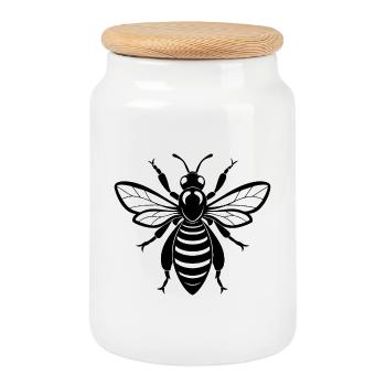 Abeille - Boîte à biscuits avec couvercle en bois - blanc - Devant