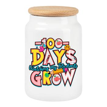 100 Days: Watching My Students Grow - Cookie Jar with Wooden Lid - white - Front