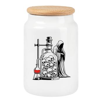 Totenkopf-Alchemie-Labor mit Sensenmann-Gotik-Kunst - Keksdose mit Holzdeckel - Weiß - Vorne
