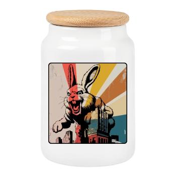 Angry Horror Bunny Retro Urban - Cookie Jar with Wooden Lid - white - Front