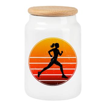 Gift idea for a running with running - Cookie Jar with Wooden Lid - white - Front