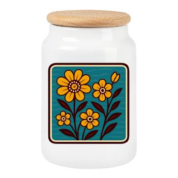 Sonnenblumen im Tealfeld - Keksdose mit Holzdeckel - Weiß - Vorne