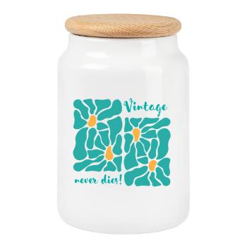 Vintage Never Dies Floral Design - Boîte à biscuits avec couvercle en bois - blanc - Devant