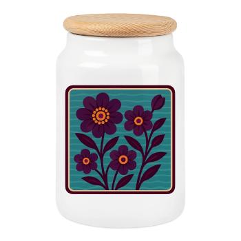 Fleurs rétro violettes - Boîte à biscuits avec couvercle en bois - blanc - Devant