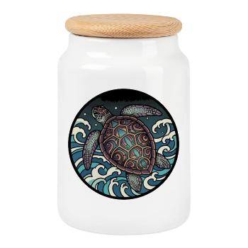 Tortue Marine Vagues Ocean Badge Tatouage Retro - Boîte à biscuits avec couvercle en bois - blanc - Devant