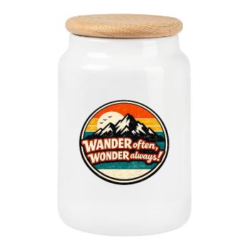 Retro Mountain Sunset Hiking Badge - Cookie Jar with Wooden Lid - white - Front