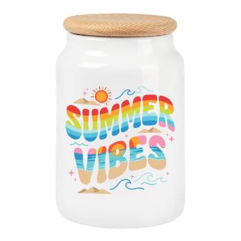 Summer Vibes - Cookie Jar with Wooden Lid - white - Front