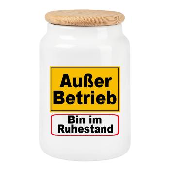 Außer Betrieb Ruhestand Schild - Keksdose mit Holzdeckel - Weiß - Vorne