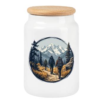 T-shirt illustratif du cercle de sentier Mountain Senderers - Boîte à biscuits avec couvercle en bois - blanc - Devant