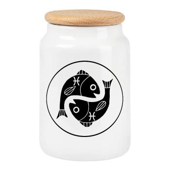 Signe astrologique du poisson (noir) - Boîte à biscuits avec couvercle en bois - blanc - Devant