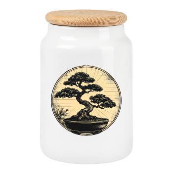Bonsai im Zen-Kreis - Keksdose mit Holzdeckel - Weiß - Vorne