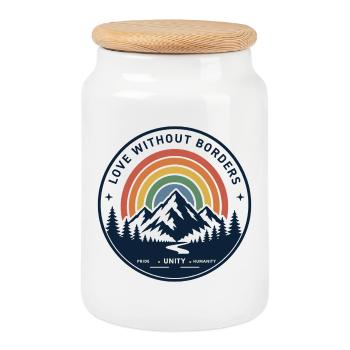 Liebe ohne Grenzen Regenbogenberg - Keksdose mit Holzdeckel - Weiß - Vorne