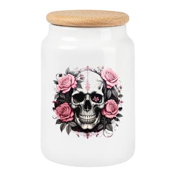 Roses Skull Gothic - Boîte à biscuits avec couvercle en bois - blanc - Devant