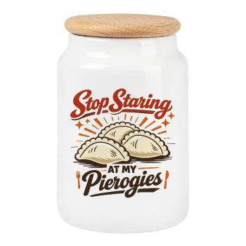 Imprimé pierogi rétro - Arrêtez de fixer mon art - Boîte à biscuits avec couvercle en bois - blanc - Devant