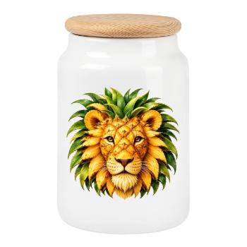 Art de fruit de lion ananas motif animal exotique - Boîte à biscuits avec couvercle en bois - blanc - Devant