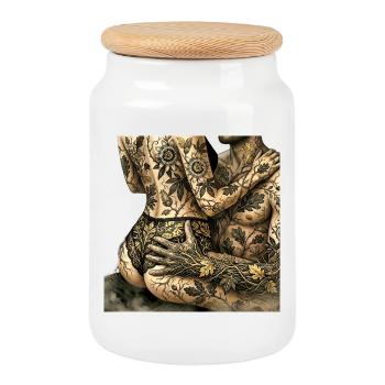 Mystical Weave: Botanical Illustration - Cookie Jar with Wooden Lid - white - Front
