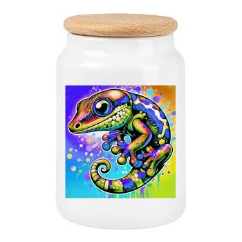 Gecko - Boîte à biscuits avec couvercle en bois - blanc - Devant