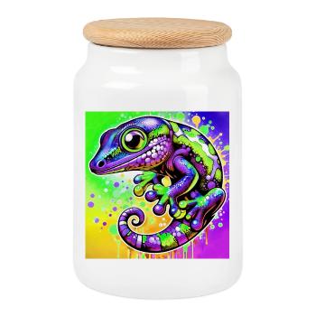 Gecko - Keksdose mit Holzdeckel - Weiß - Vorne