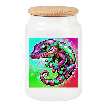 Gecko - Boîte à biscuits avec couvercle en bois - blanc - Devant