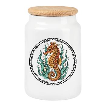Hippocampe Mer Algues Badge Tatouage Retro - Boîte à biscuits avec couvercle en bois - blanc - Devant