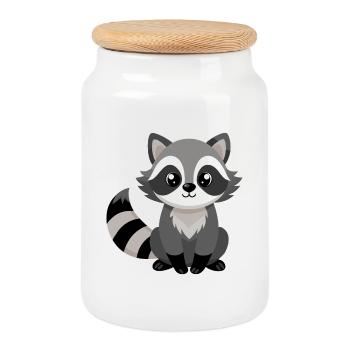 Cute baby racooon - Cookie Jar with Wooden Lid - white - Front