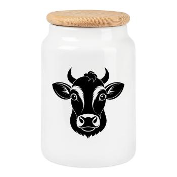 Tête de vache - Boîte à biscuits avec couvercle en bois - blanc - Devant