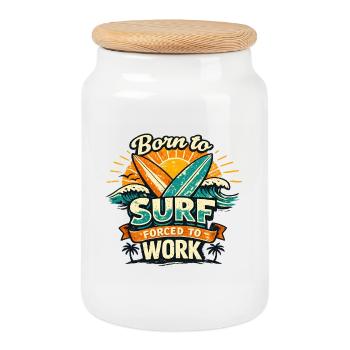 Né pour surfer forcé de travailler un t-shirt vintage - Boîte à biscuits avec couvercle en bois - blanc - Devant